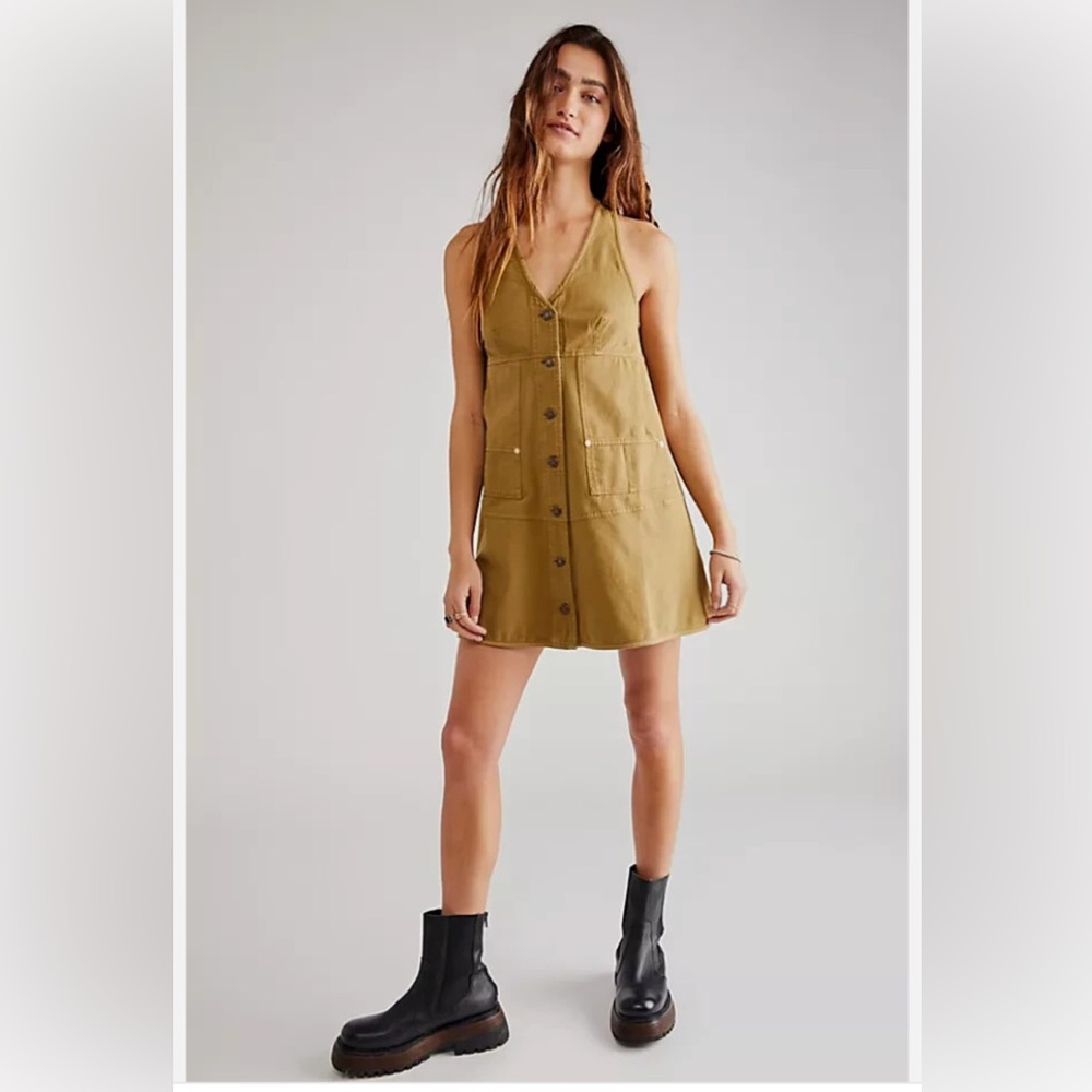 We The Free Pocket Full of Sunshine Khaki Button-Down Mini Dress